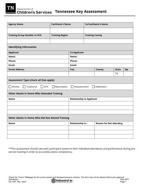 Form CS-1227 Tennessee Key Assessment - Tennessee