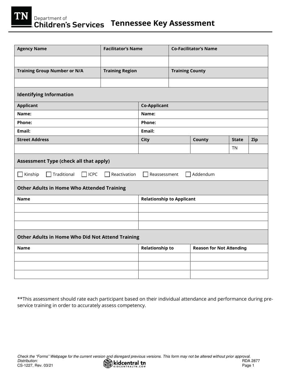 Form CS-1227 Tennessee Key Assessment - Tennessee, Page 1