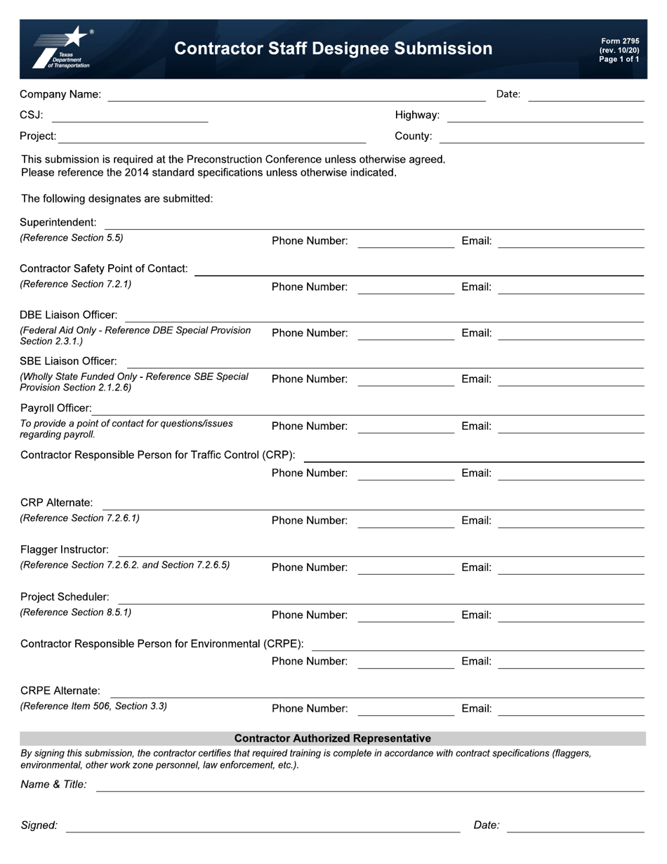 Form 2795 Download Fillable PDF Or Fill Online Contractor Staff form-2795-download-fillable-pdf-or-fill-online-contractor-staff
