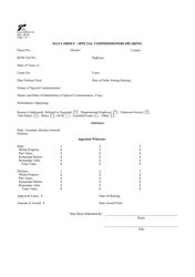 Document preview: Form ROW-E-73 Data Sheet - Special Commissioners Hearing - Texas
