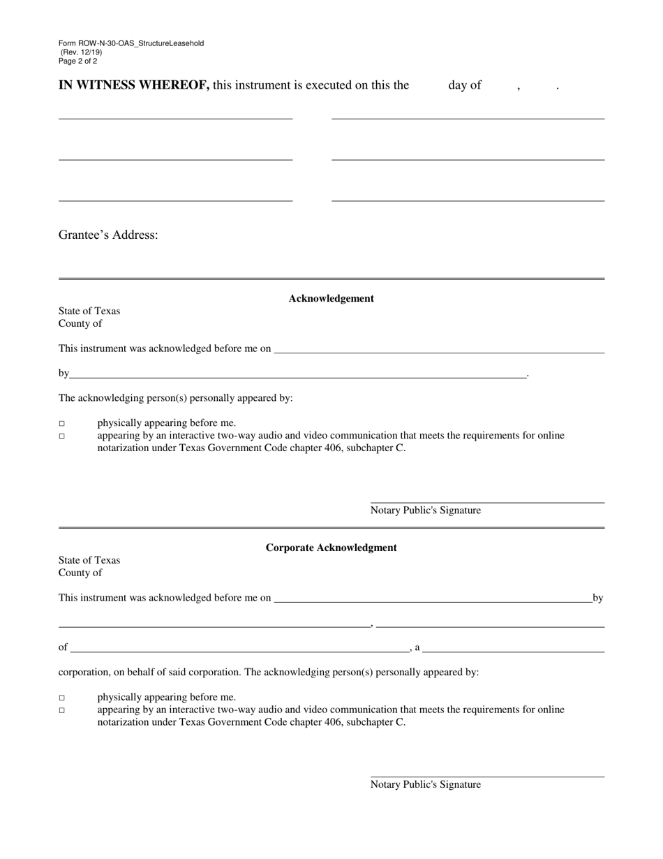 Form ROW-N-30-OAS_STRUCTURELEASEHOLD Quitclaim Deed - Oas Structure and Leasehold - Texas, Page 2