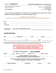 Form CVO-121 Blanket Permit Application for Low Bed Trailers - Vermont