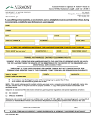 Document preview: Form CVO-126 Annual Permit to Operate a Motor Vehicle in Excess of the Statutory Length Limit on US Rt 4 - Vermont