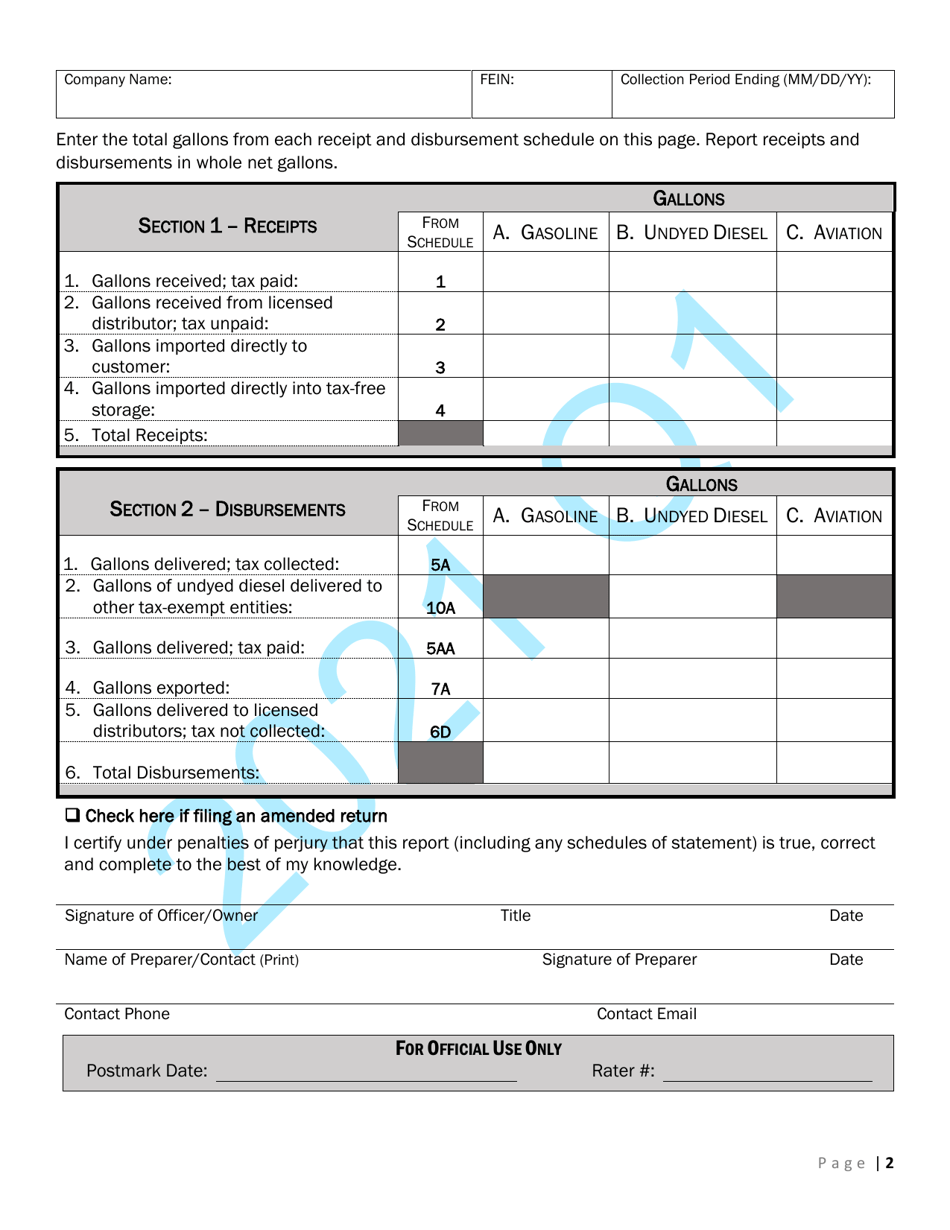 Form CVO-102 Distributor Fuel Tax Return (Q1) - Vermont, Page 2