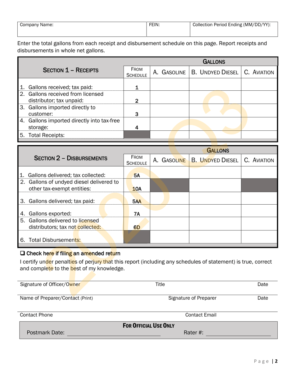 Form CVO-102 Distributor Fuel Tax Return (Q3) - Vermont, Page 2