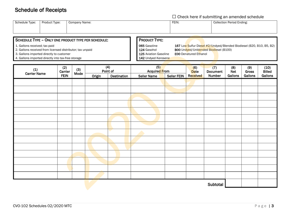 Form CVO-102 Distributor Fuel Tax Return (Q3) - Vermont, Page 3