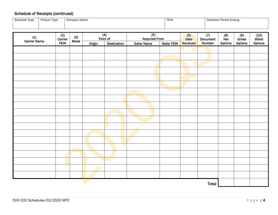 Form CVO-102 Distributor Fuel Tax Return (Q3) - Vermont, Page 4