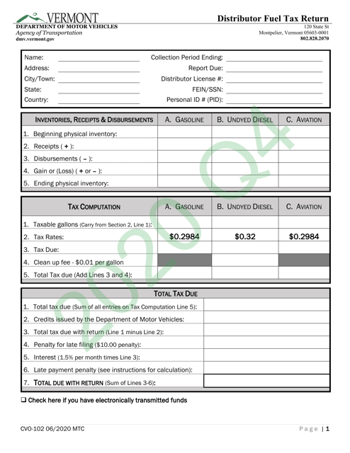 Form CVO-102 2020 Printable Pdf
