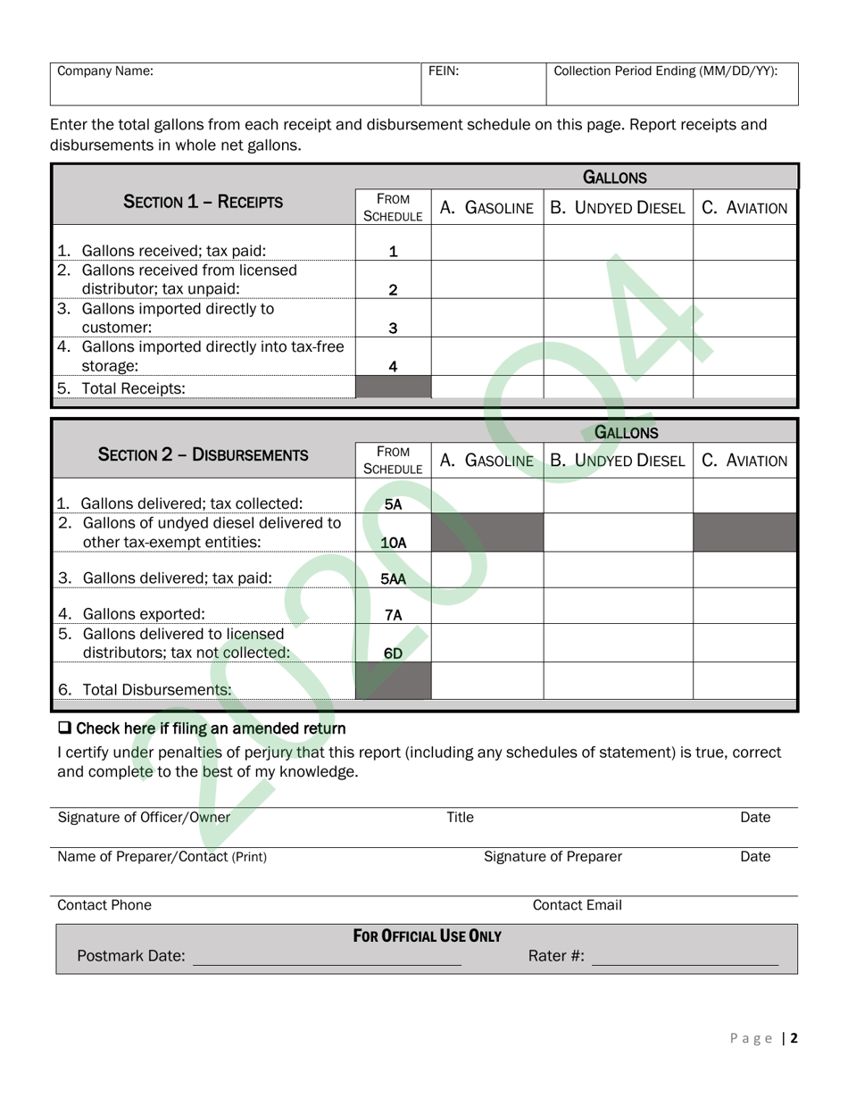 Form CVO-102 Distributor Fuel Tax Return (Q4) - Vermont, Page 2