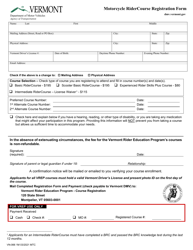 Document preview: Form VN-066 Motorcycle Ridercourse Registration Form - Vermont