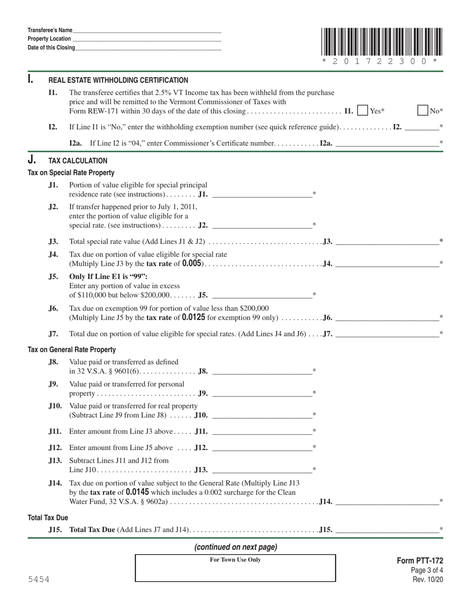VT Form PTT-172 Vermont Property Transfer Tax Return - Vermont, Page 3