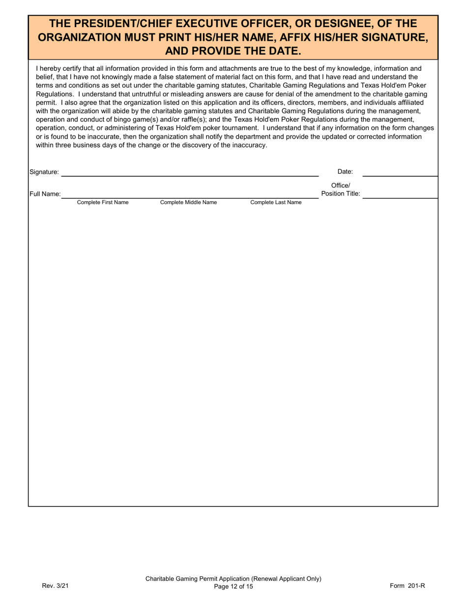 Form 201-R Charitable Gaming Permit Application (Renewal Applicant Only) - Virginia, Page 12