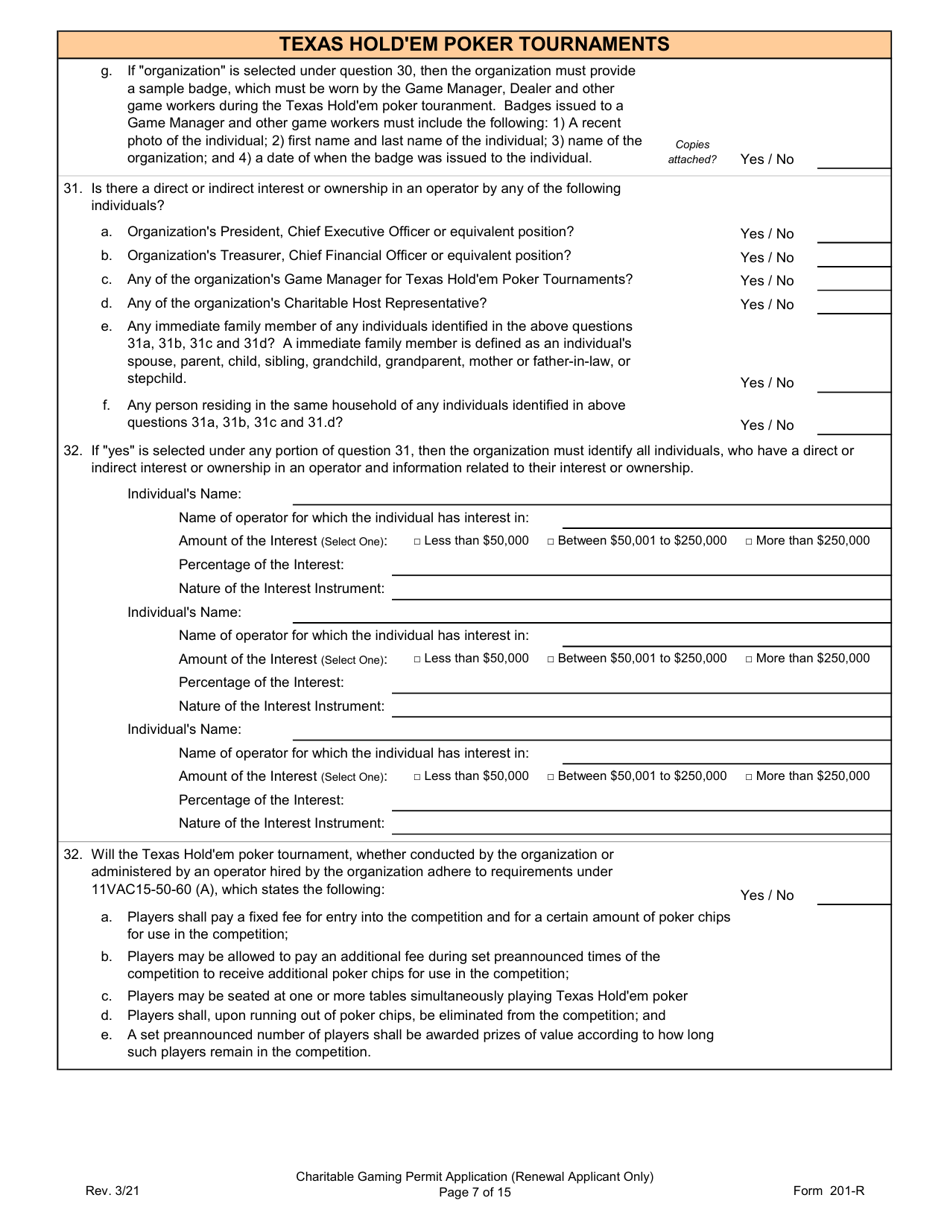 Form 201-R Charitable Gaming Permit Application (Renewal Applicant Only) - Virginia, Page 7