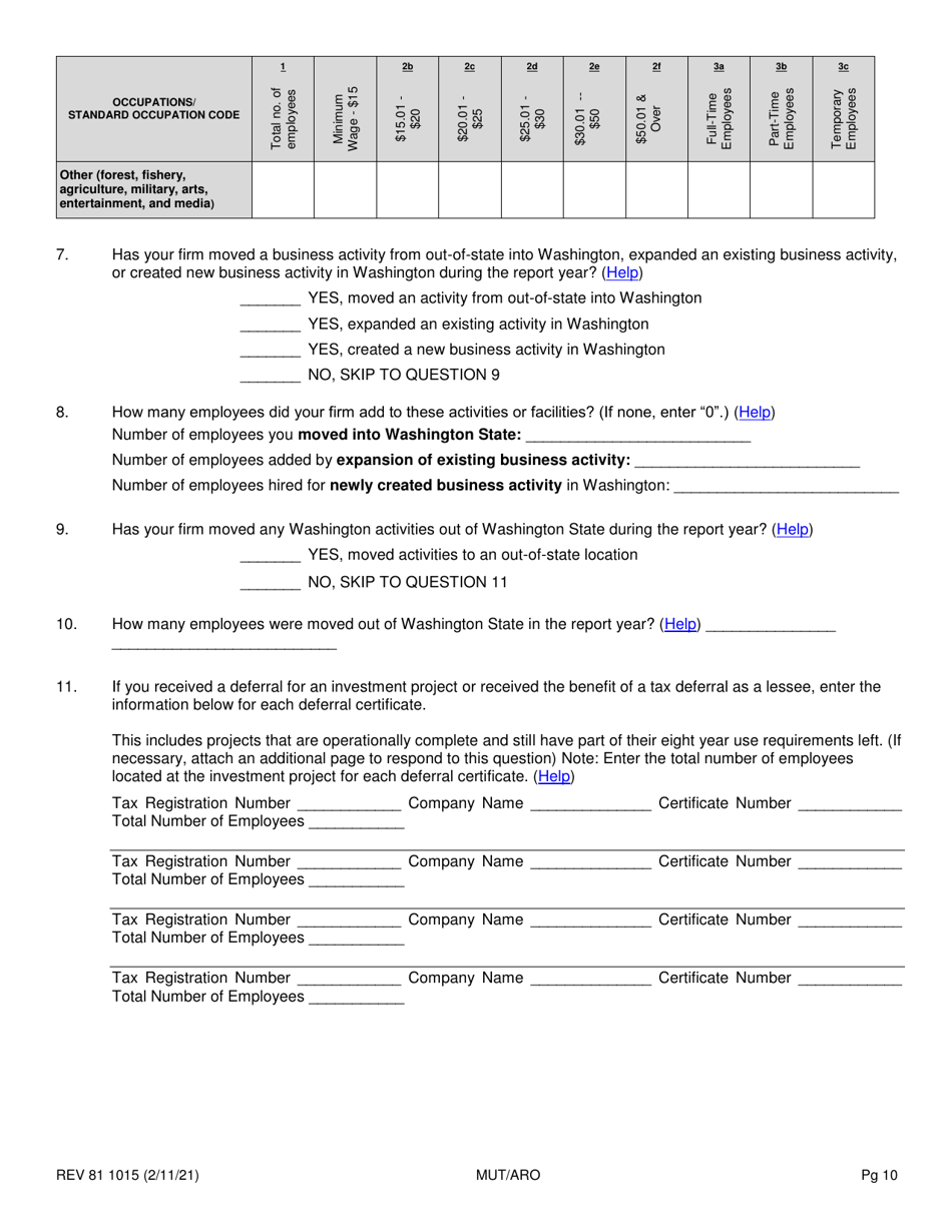 Form REV81 1015 Annual Tax Performance Report for Preferential Tax Rates / Credits / Exemptions / Deferrals Worksheet - Washington, Page 10