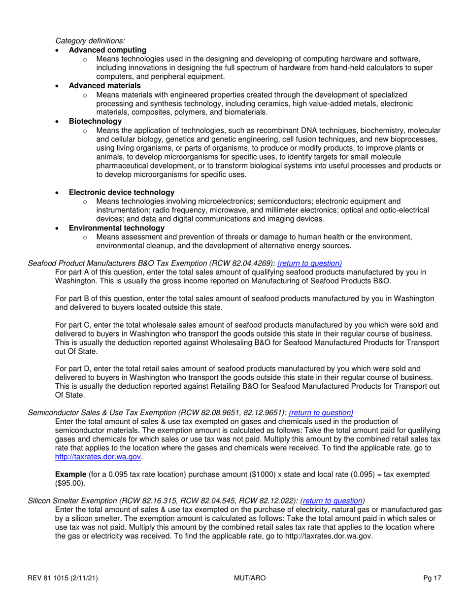 Form REV81 1015 Annual Tax Performance Report for Preferential Tax Rates / Credits / Exemptions / Deferrals Worksheet - Washington, Page 17