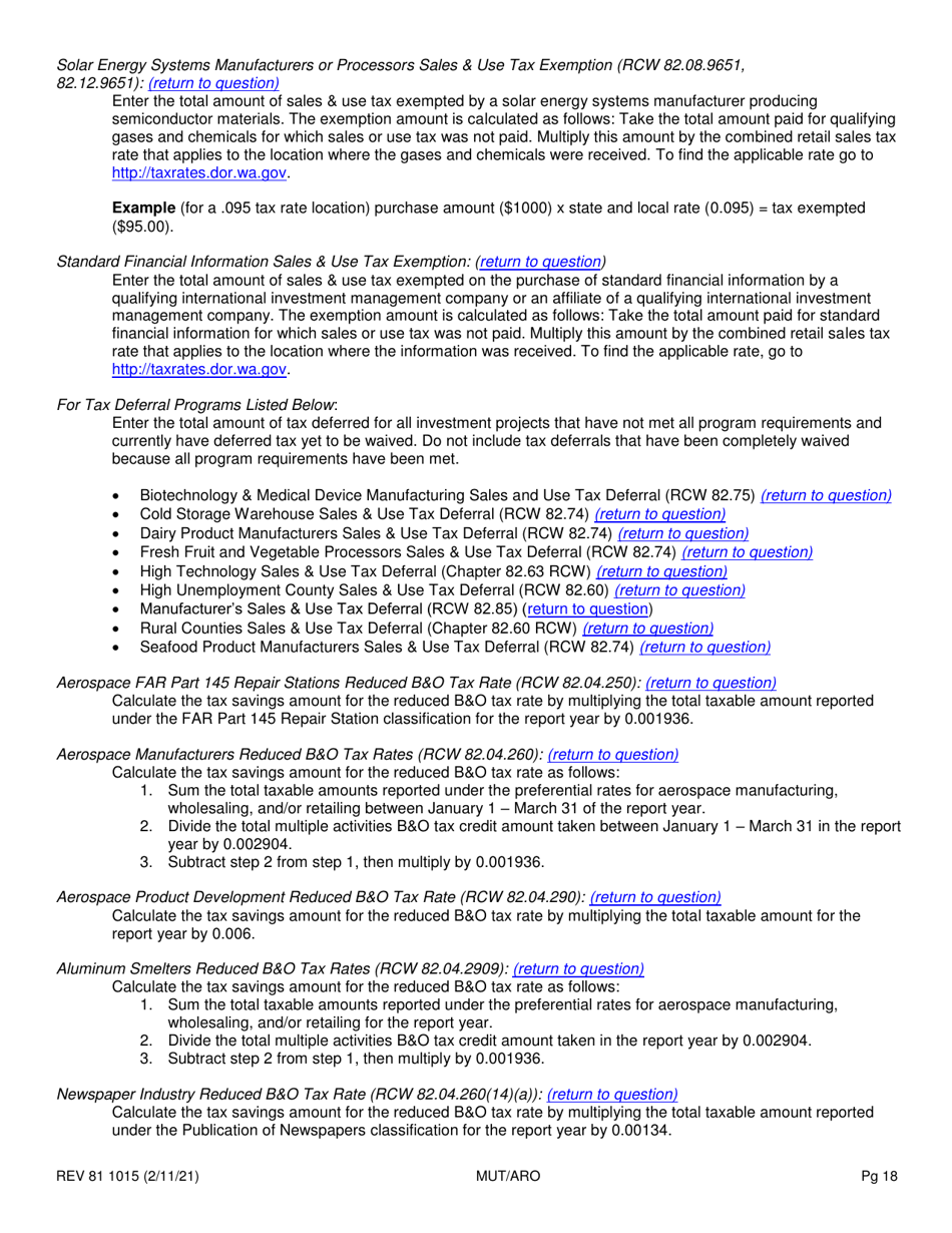 Form REV81 1015 Annual Tax Performance Report for Preferential Tax Rates / Credits / Exemptions / Deferrals Worksheet - Washington, Page 18