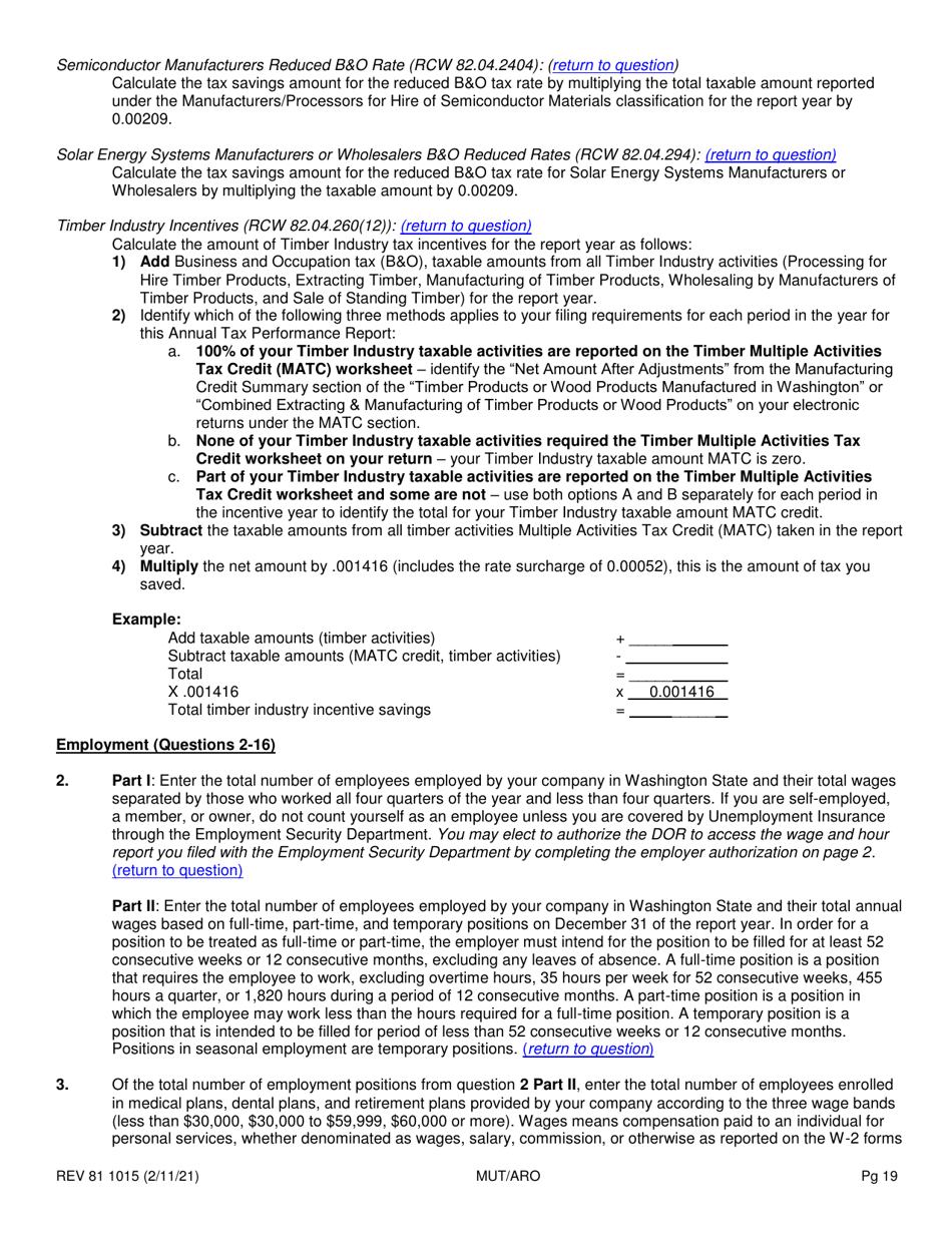 Form REV81 1015 Annual Tax Performance Report for Preferential Tax Rates / Credits / Exemptions / Deferrals Worksheet - Washington, Page 19