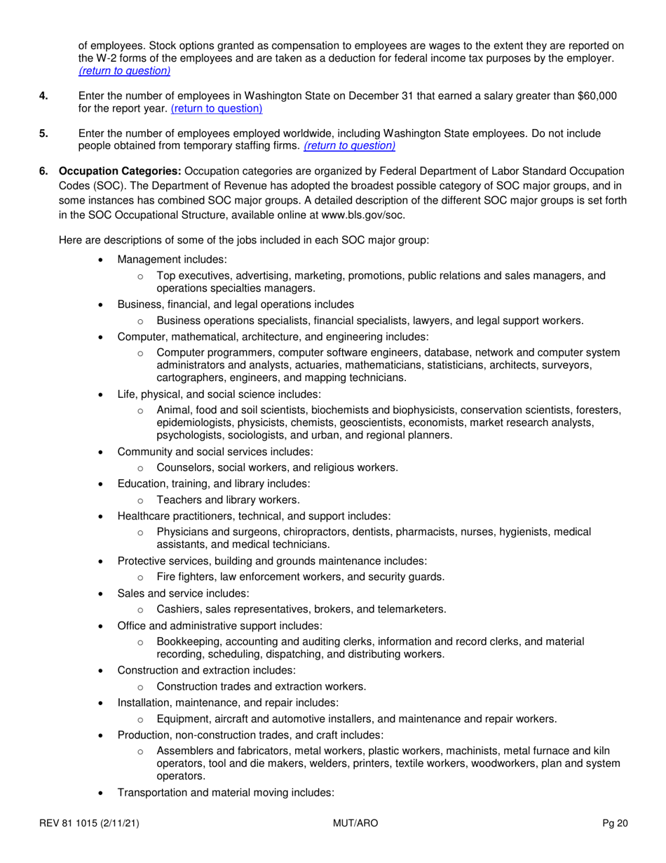 Form REV81 1015 Annual Tax Performance Report for Preferential Tax Rates / Credits / Exemptions / Deferrals Worksheet - Washington, Page 20