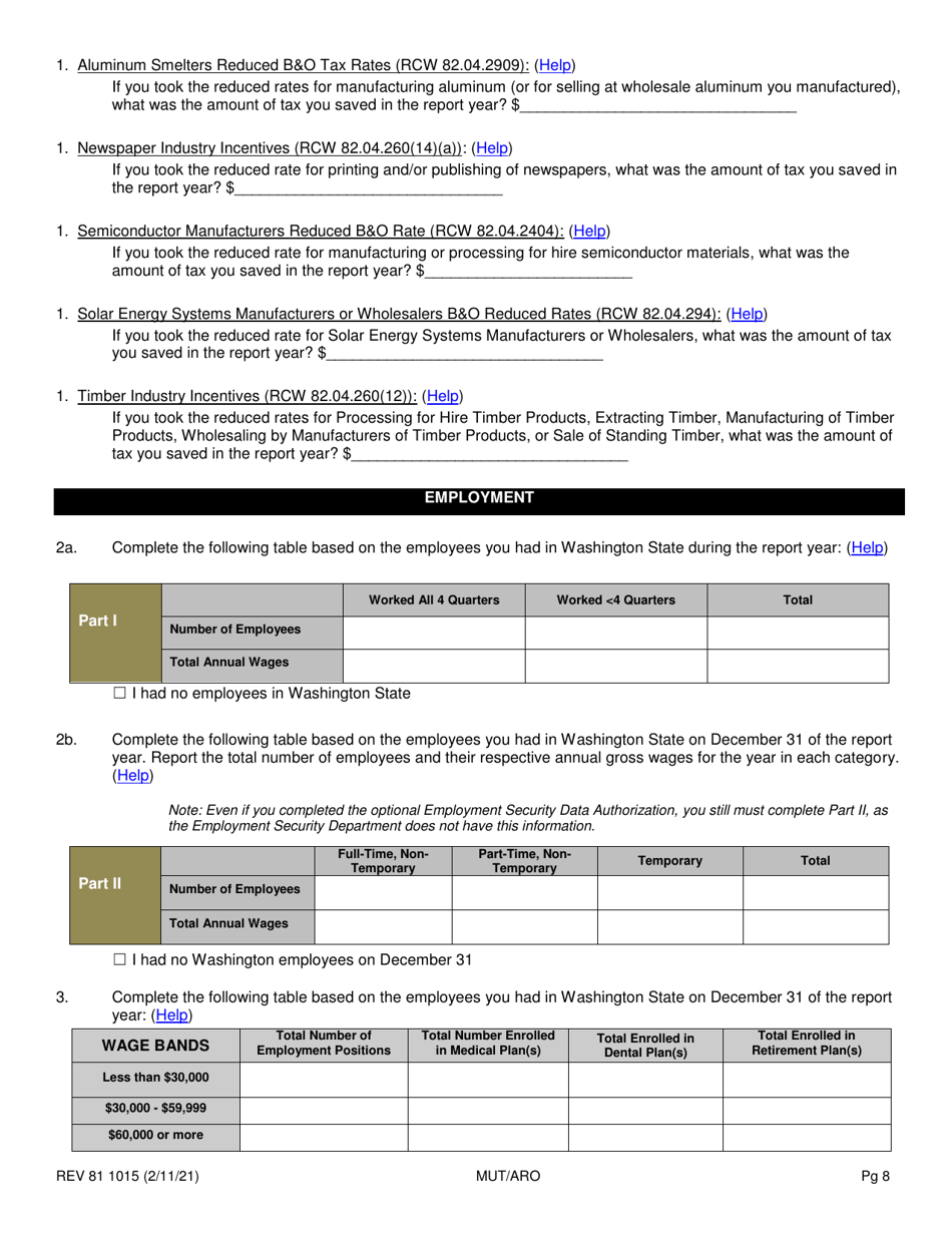 Form REV81 1015 Annual Tax Performance Report for Preferential Tax Rates / Credits / Exemptions / Deferrals Worksheet - Washington, Page 8