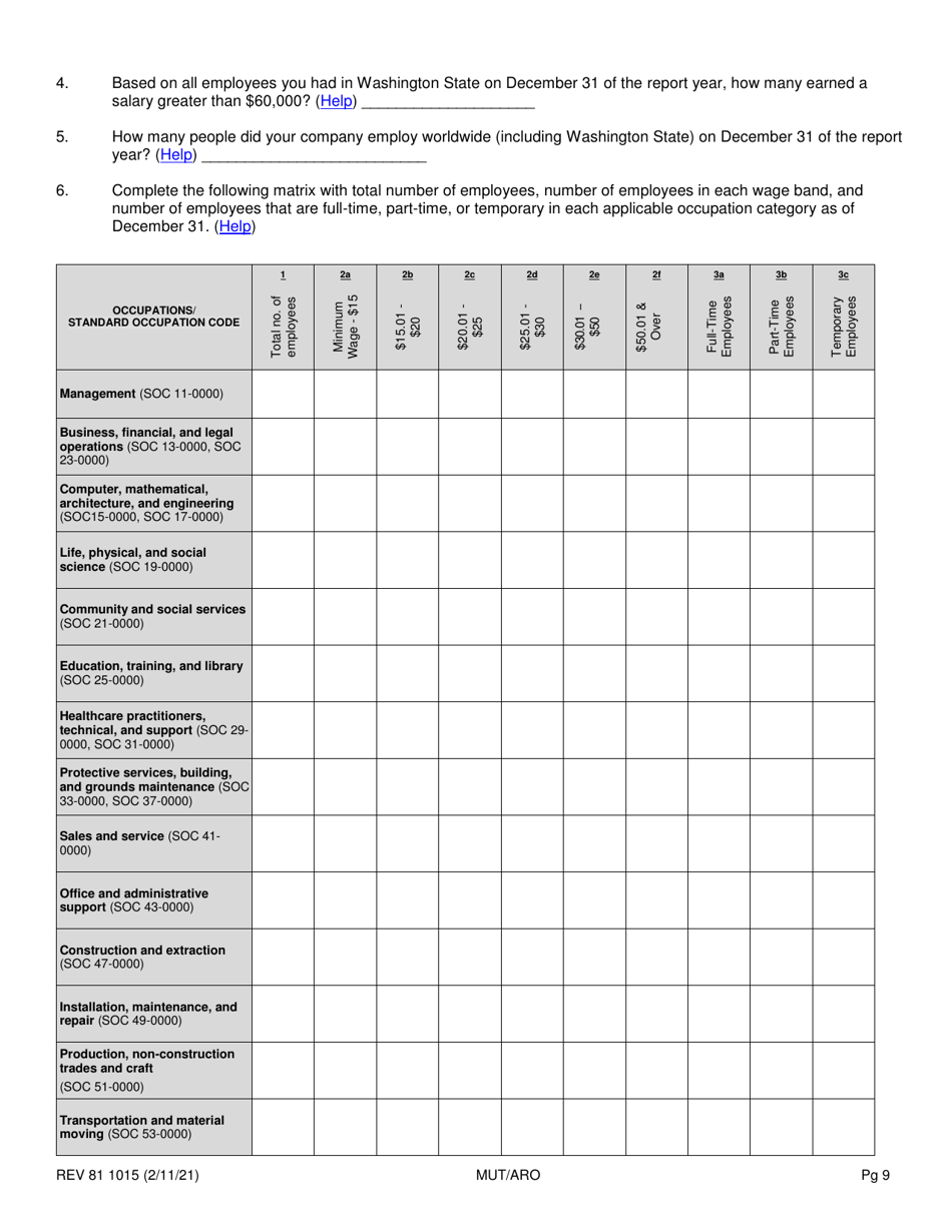 Form REV81 1015 Annual Tax Performance Report for Preferential Tax Rates / Credits / Exemptions / Deferrals Worksheet - Washington, Page 9