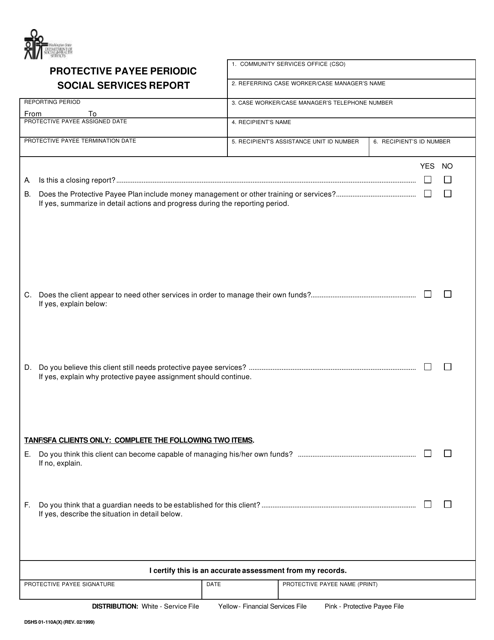 DSHS Form 01-110A Protective Payee Periodic Social Services Report - Washington