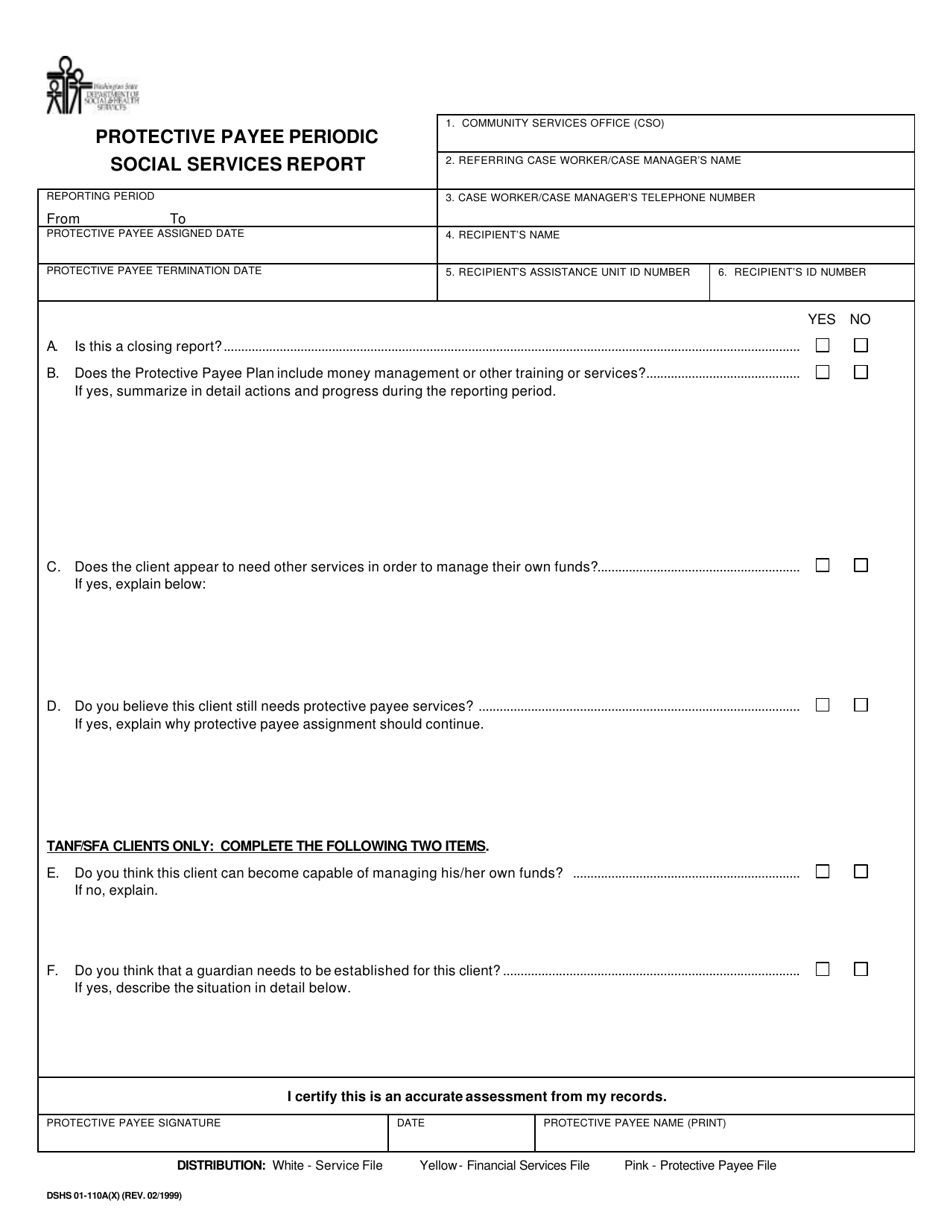 DSHS Form 01110A Fill Out, Sign Online and Download Printable PDF