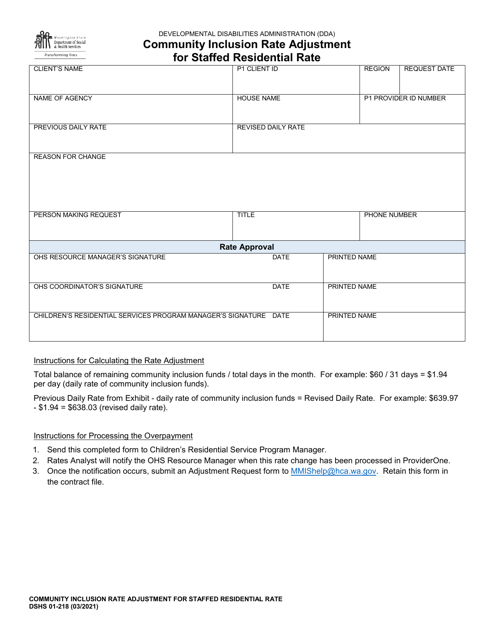 DSHS Form 01-218  Printable Pdf