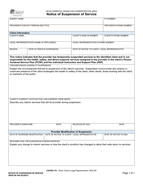 DSHS Form 06-189  Printable Pdf