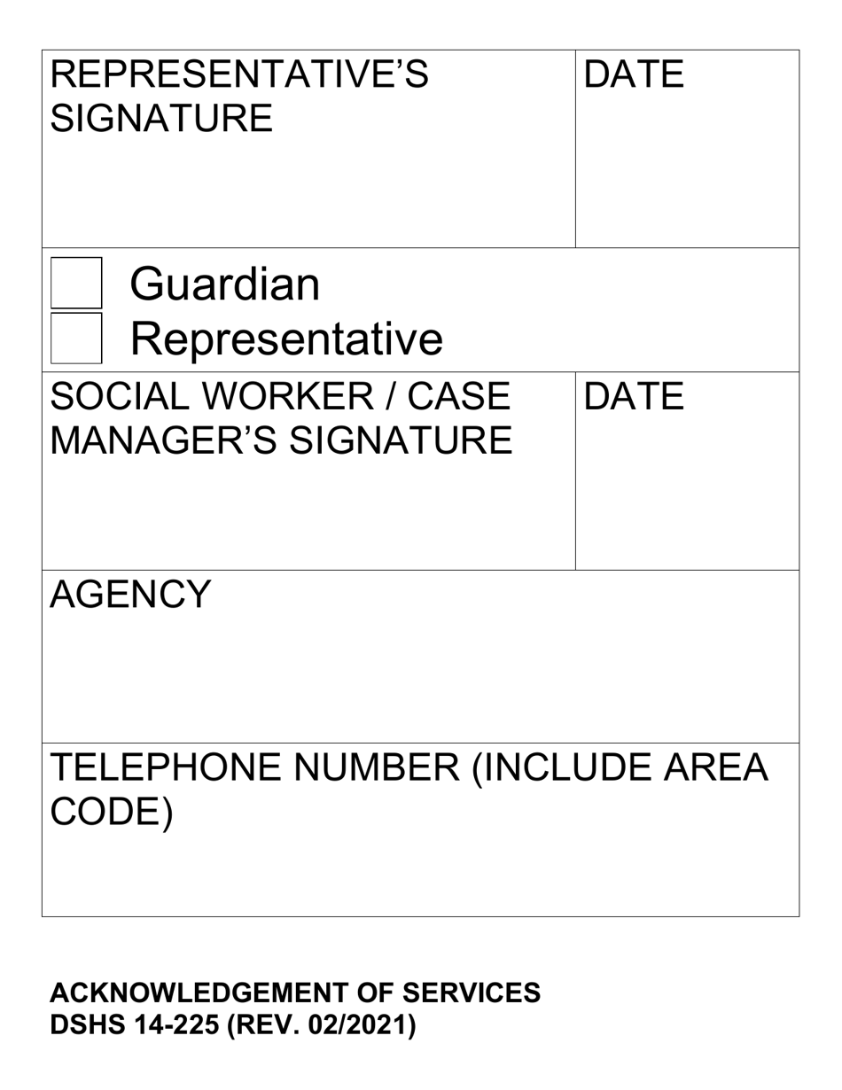 DSHS Form 14-225 Acknowledgement of Services - Large Print - Washington, Page 3