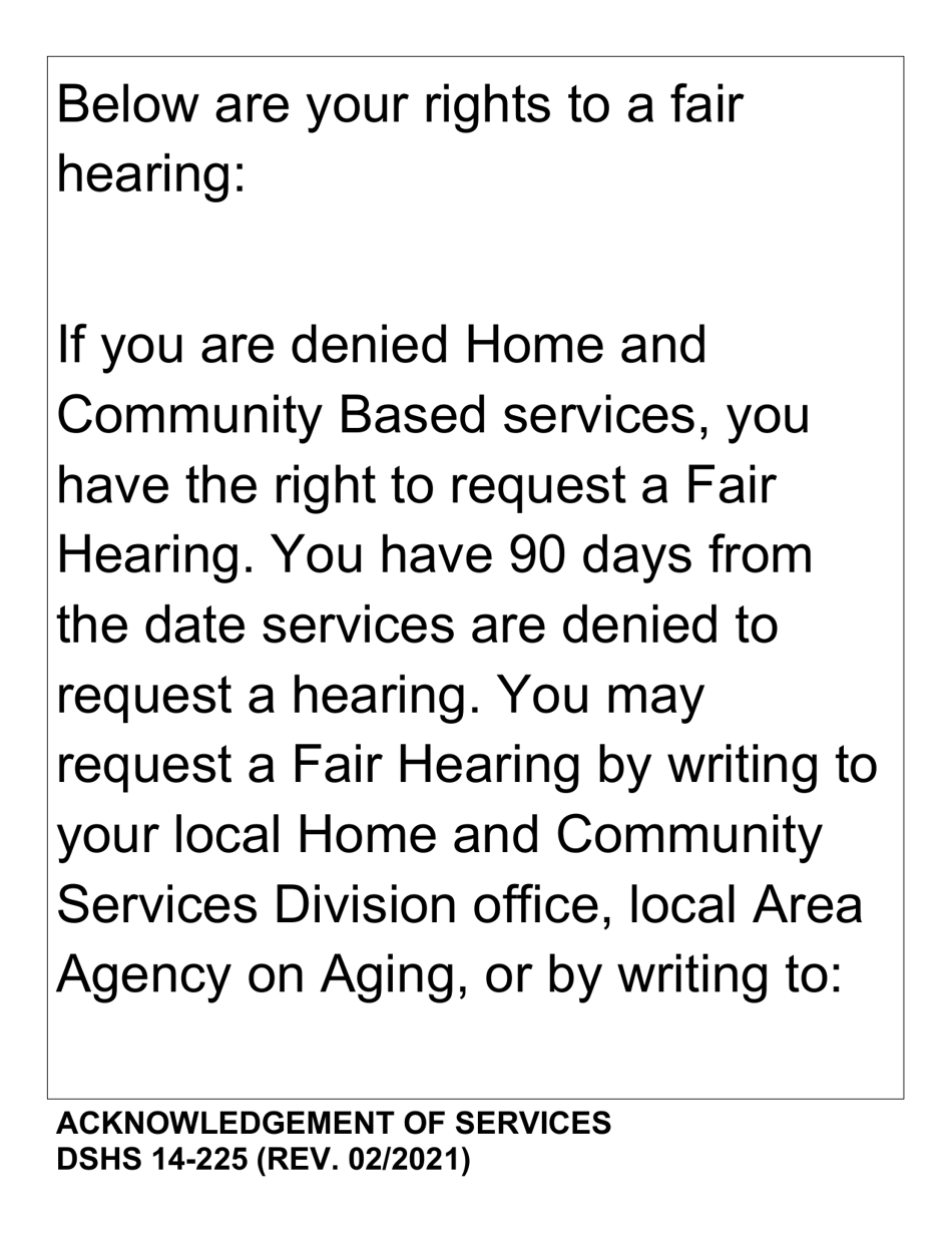 DSHS Form 14-225 Acknowledgement of Services - Large Print - Washington, Page 4