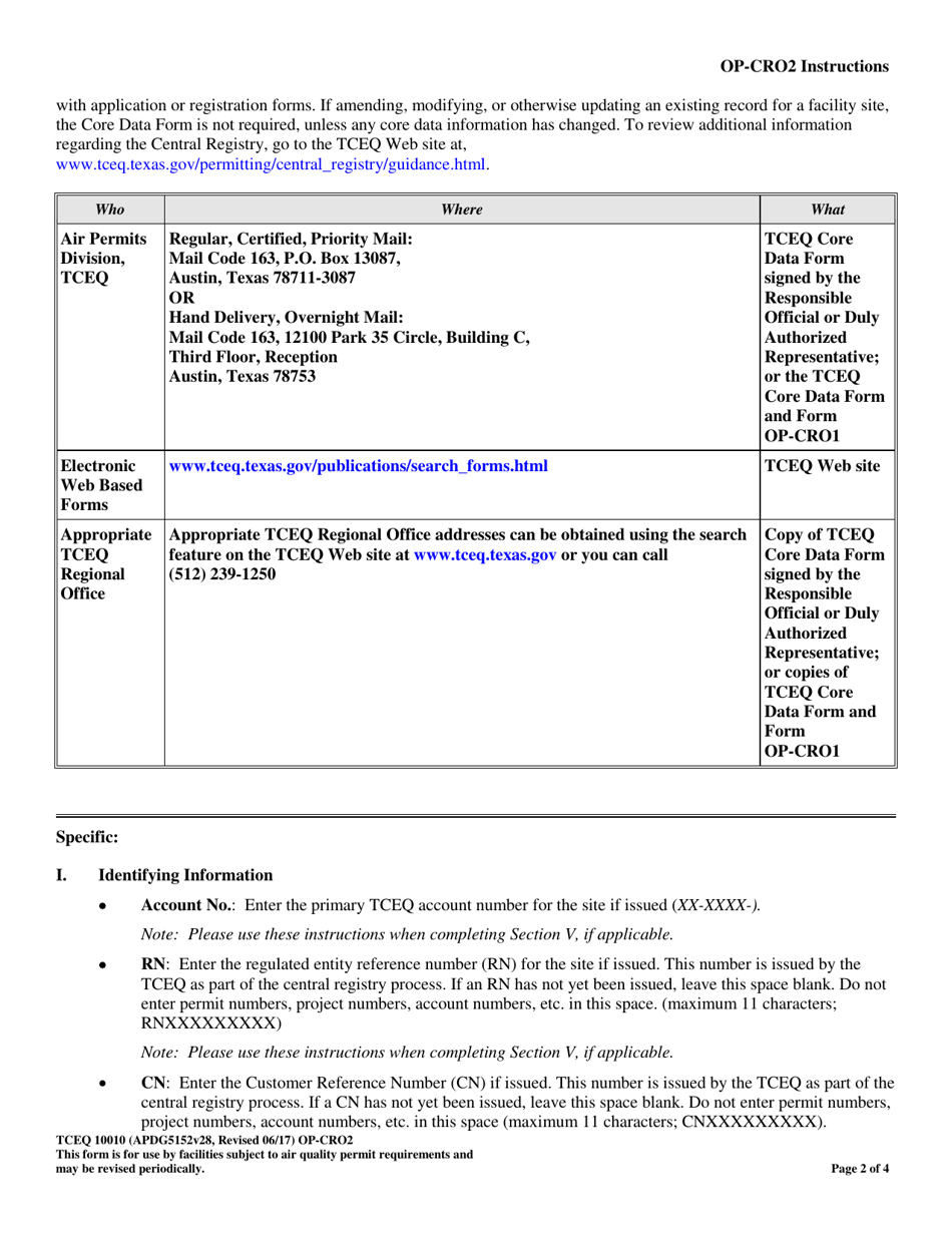Form OP-CRO2 (TCEQ-10010) Change of Responsible Official Information - Texas, Page 2