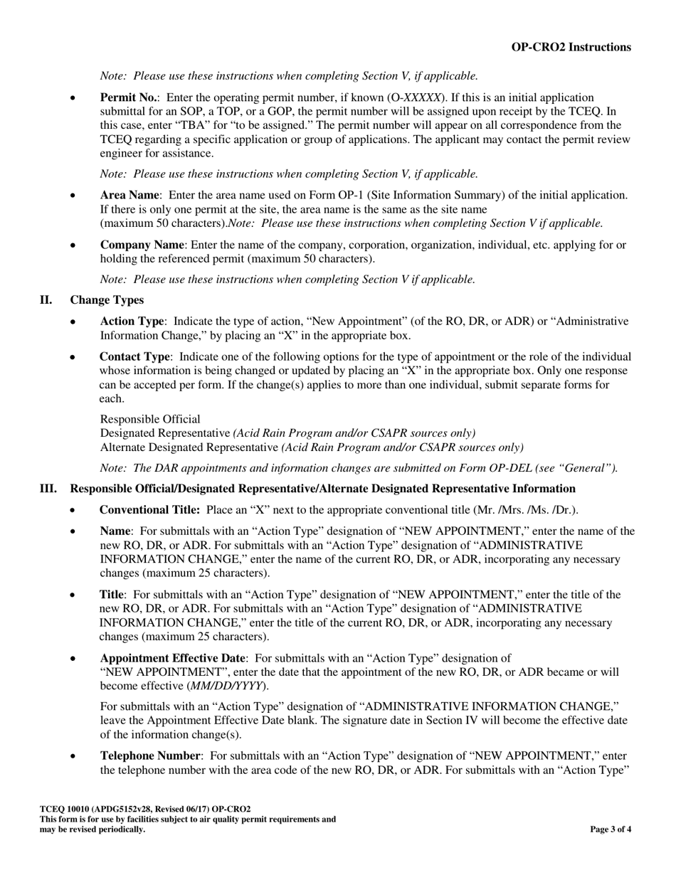 Form OP-CRO2 (TCEQ-10010) Change of Responsible Official Information - Texas, Page 3