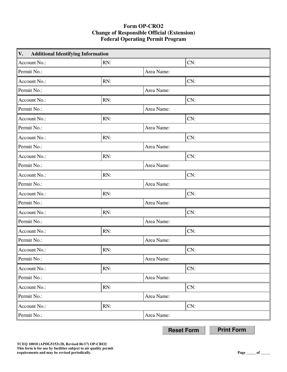 Form OP-CRO2 (TCEQ-10010) Change of Responsible Official Information - Texas, Page 6