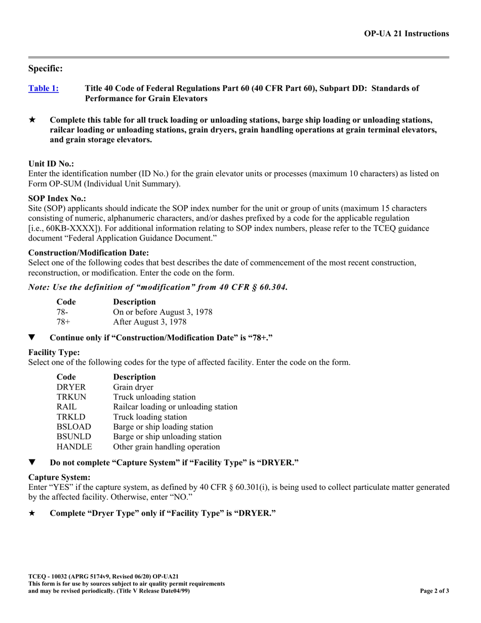 Form OP-UA21 (TCEQ-10032) Grain Elevator Attributes - Texas, Page 2