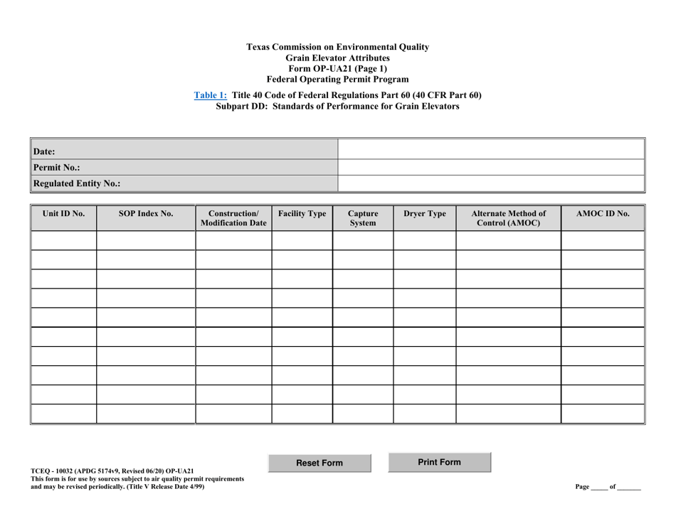 Form OP-UA21 (TCEQ-10032) Grain Elevator Attributes - Texas, Page 4