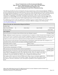 Document preview: Form TCEQ-10119 Title 30 Texas Administrative Code 106.224 Checklist - Aerospace Equipment and Parts Manufacturing - Texas
