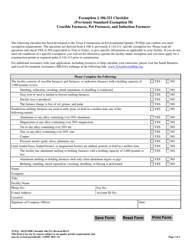 Document preview: Form TCEQ-10124 Exemption 106.321 Checklist - Crucible Furnaces, Pot Furnaces, and Induction Furnaces - Texas