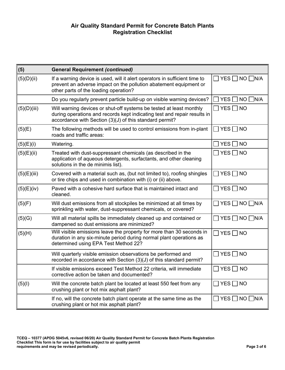Form TCEQ-10377 Air Quality Standard Permit for Concrete Batch Plants Registration Checklist - Texas, Page 3