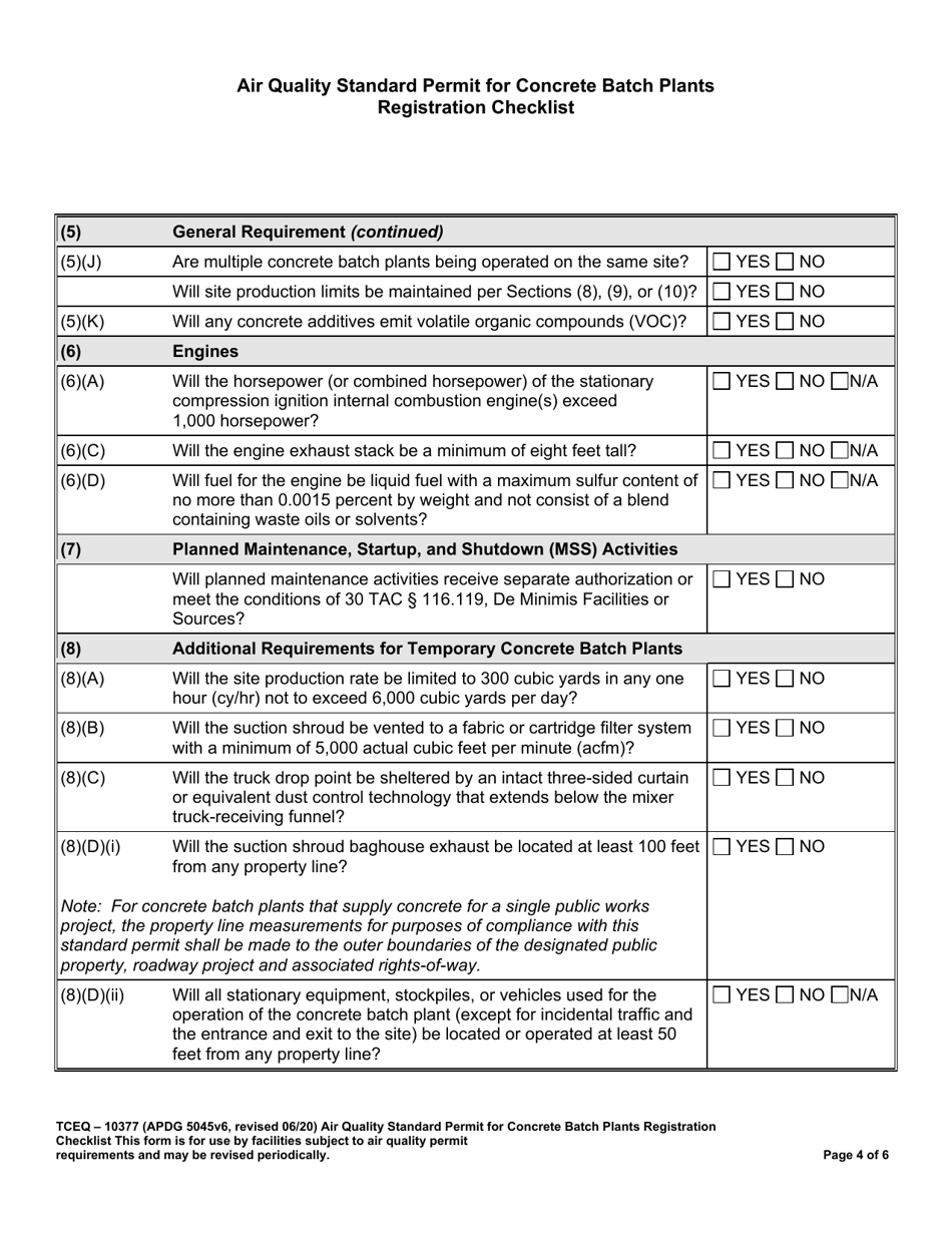 Form TCEQ-10377 Air Quality Standard Permit for Concrete Batch Plants Registration Checklist - Texas, Page 4