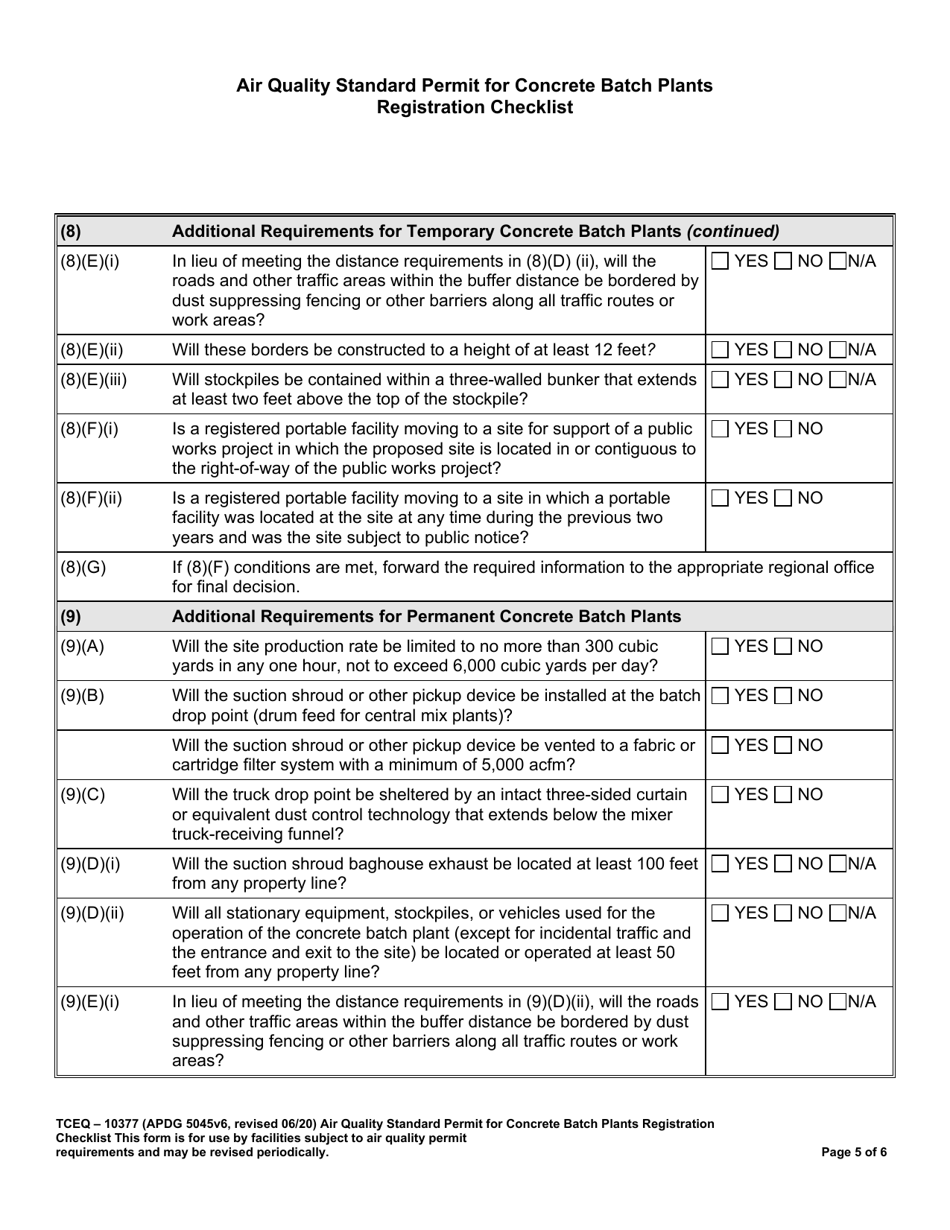 Form TCEQ-10377 Air Quality Standard Permit for Concrete Batch Plants Registration Checklist - Texas, Page 5