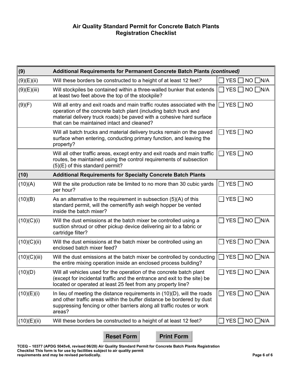 Form TCEQ-10377 Air Quality Standard Permit for Concrete Batch Plants Registration Checklist - Texas, Page 6