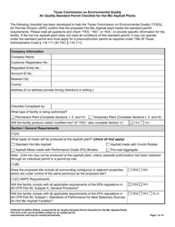 Form TCEQ-20110 Air Quality Standard Permit Checklist for Hot Mix Asphalt Plants - Texas