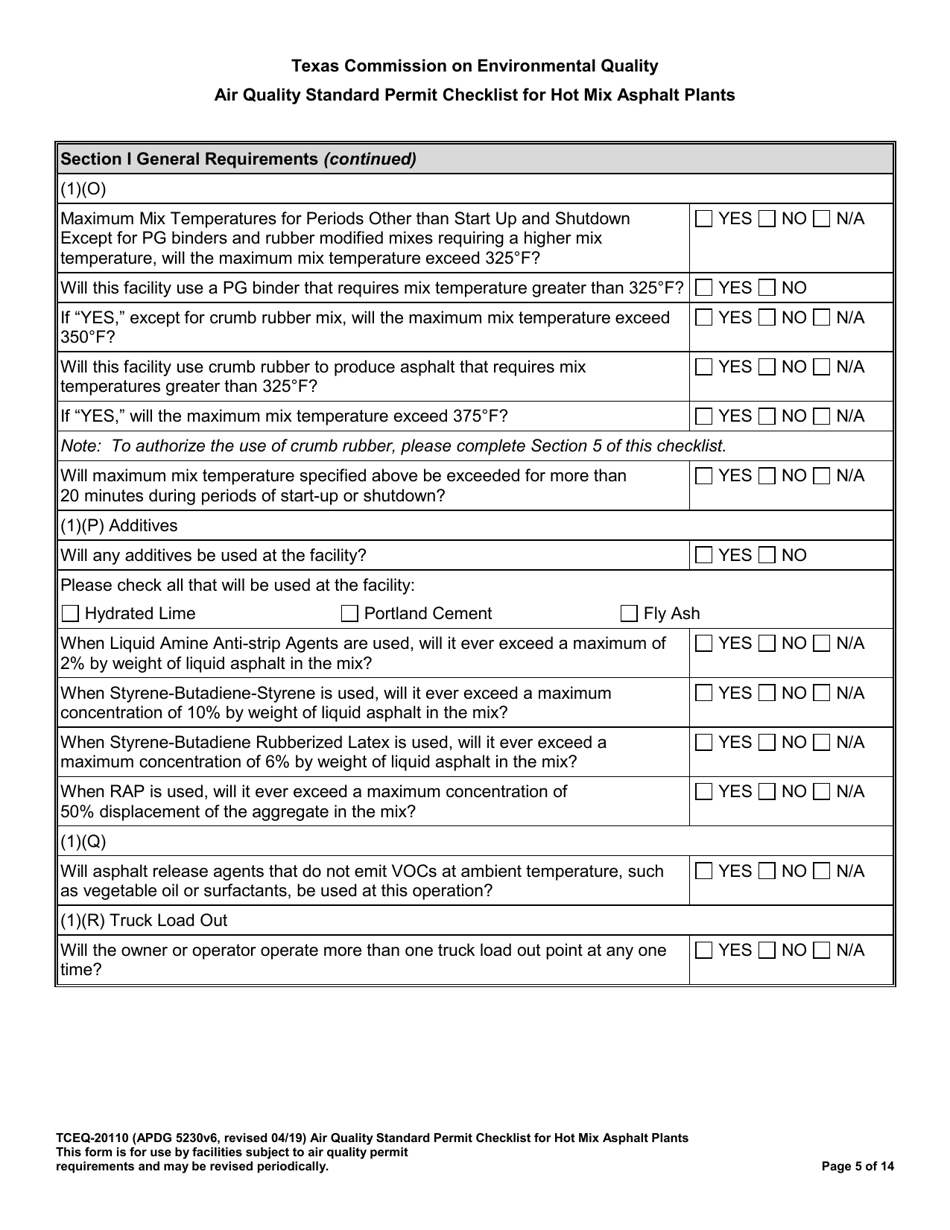 Form TCEQ-20110 Air Quality Standard Permit Checklist for Hot Mix Asphalt Plants - Texas, Page 5