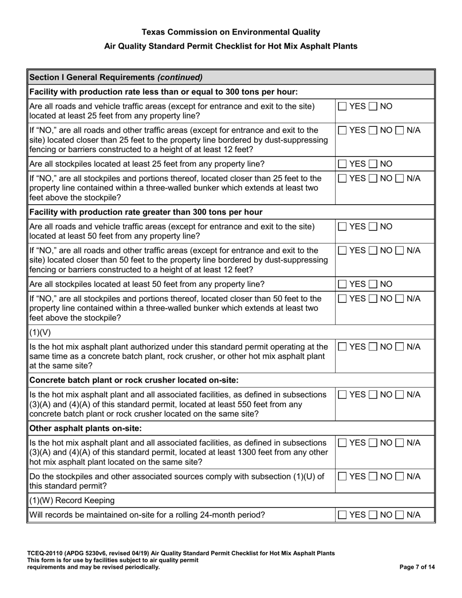 Form TCEQ-20110 Air Quality Standard Permit Checklist for Hot Mix Asphalt Plants - Texas, Page 7