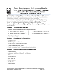 Document preview: Form TCEQ-20195B Texas Low Emission Diesel (Txled) Producer Alternative Diesel Fuel Formulation Quarterly Reporting Form - Texas