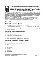 Document preview: Form TCEQ-20195C Texas Low Emission Diesel (Txled) Producer California Air Resources Board (Carb) Diesel Quarterly Reporting Form - Texas