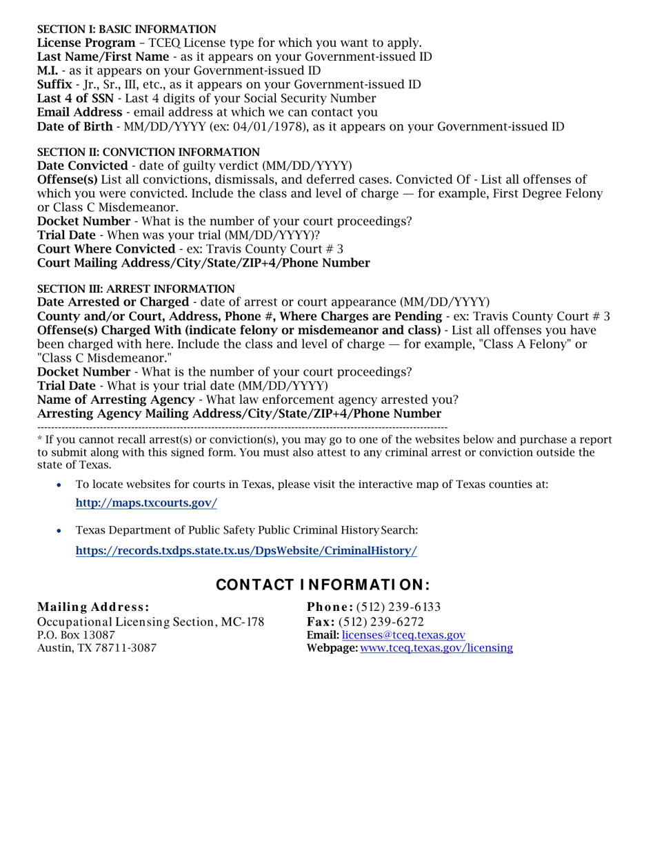 Form TCEQ-20749 Criminal Charges / Conviction Attestation - Texas, Page 2