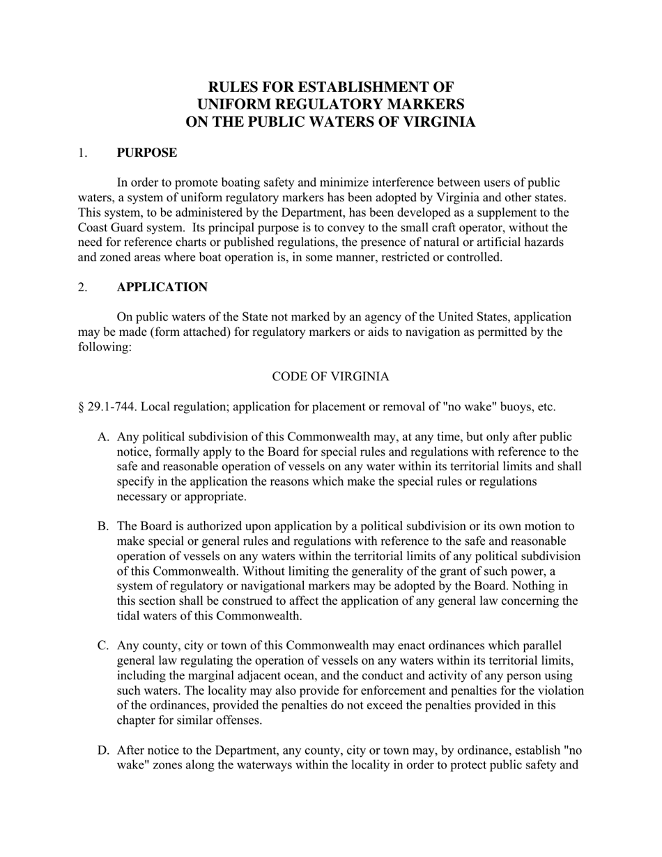 Application for Establishment of Regulatory Markers on Public Waters of Virginia - Virginia, Page 1