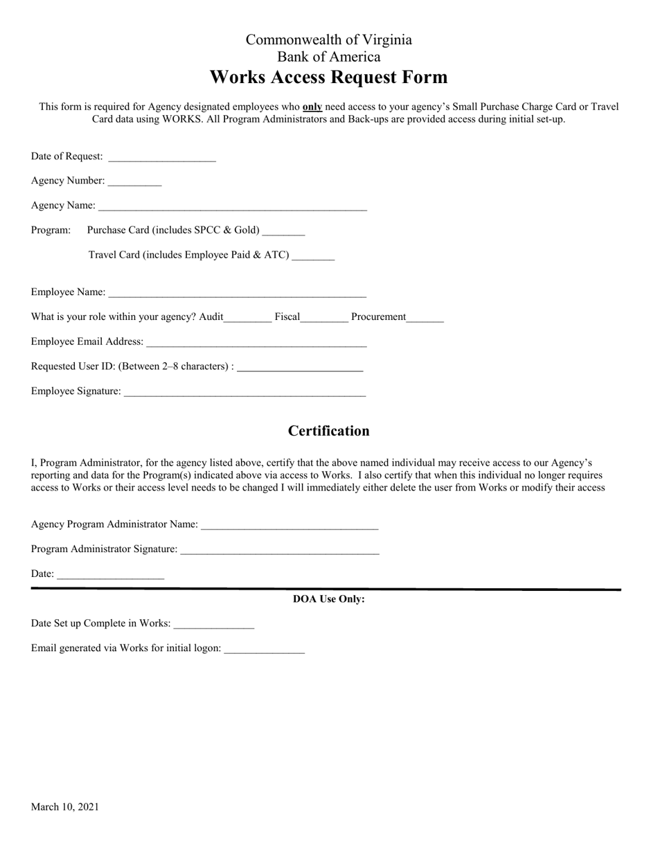 Works Access Request Form - Virginia, Page 1