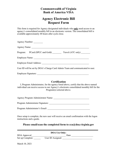 Agency Electronic Bill Request Form - Virginia Download Pdf